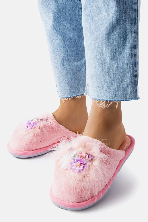 Pantufas quentes rosa com flores Moly