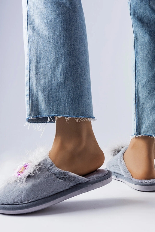 Pantufas quentes cinza com flores Moly