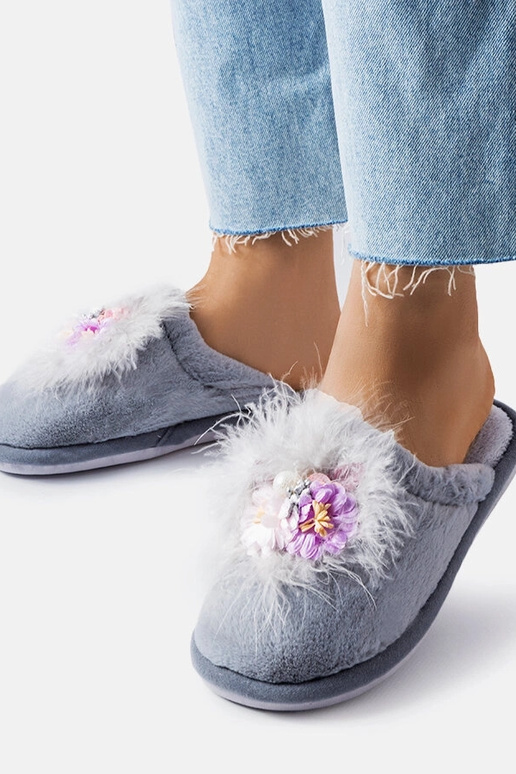 Pantufas quentes cinza com flores Moly