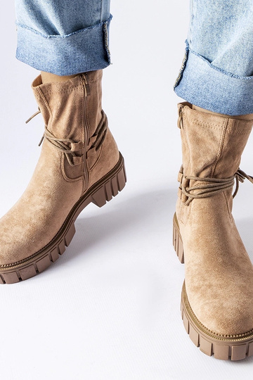 Botas de cano curto bege... 2