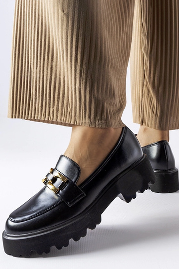 Mocassins femininos pretos com fivela, "Piazzo" 2