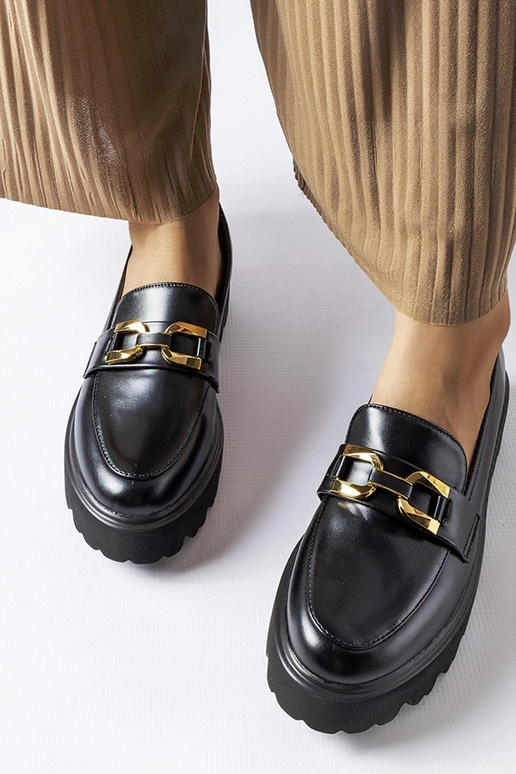 Mocassins femininos pretos com...