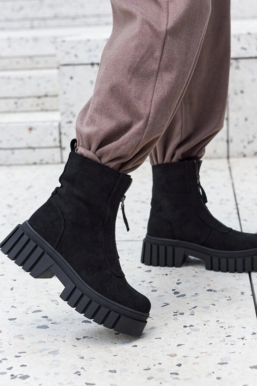 Botas femininas pretas com zíper,...