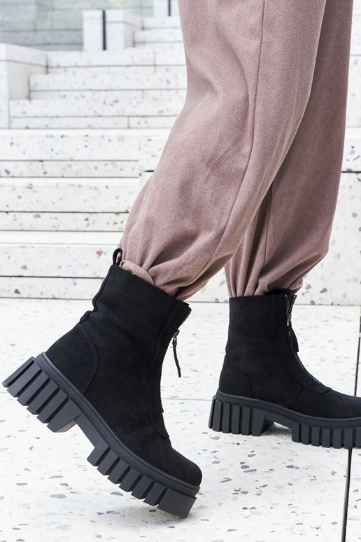 Botas femininas pretas com zíper,...