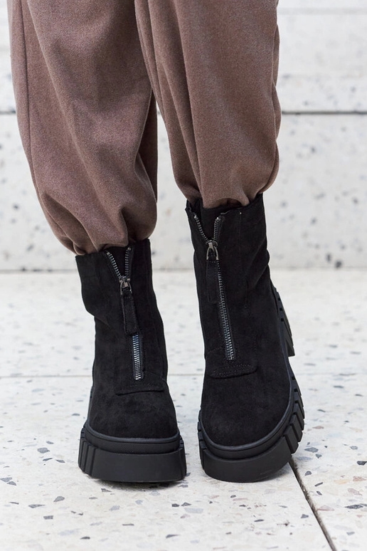 Botas femininas pretas com zíper,...