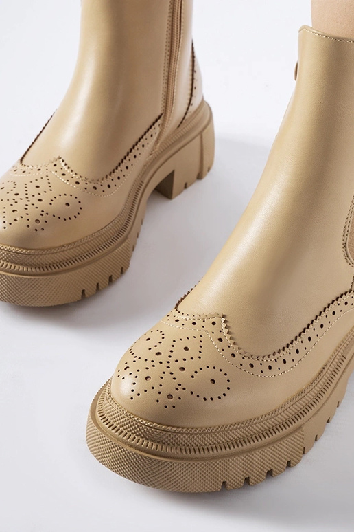 Botins bege escuro com costura Castella