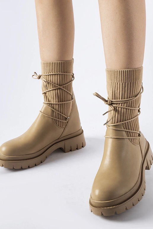 Botas meia bege com laços Eliot
