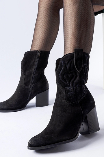 Botas de camurça pretas estilo cowboy, Karino
