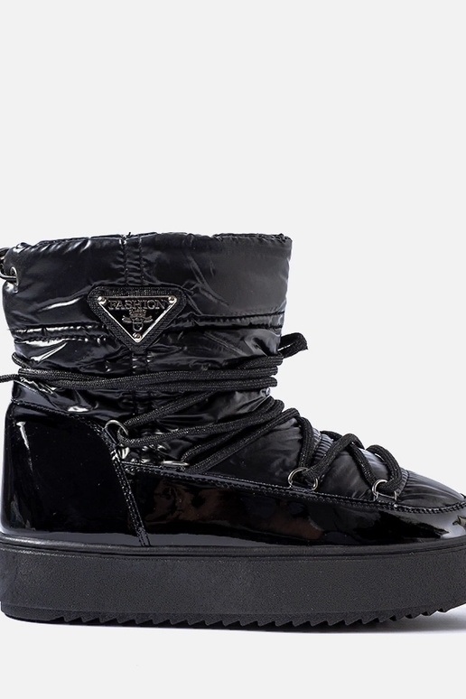 Botas de neve pretas laqueadas com... Botas de neve pretas laqueadas com...