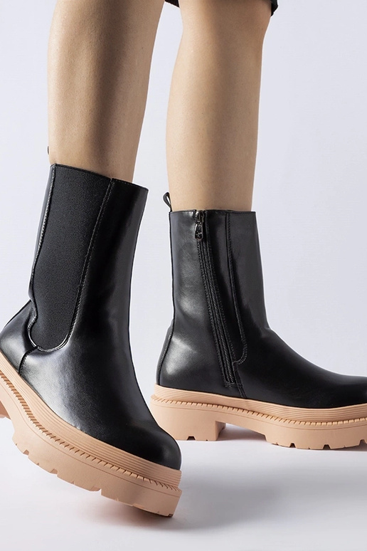 Botins pretos com sola rosa claro Garden