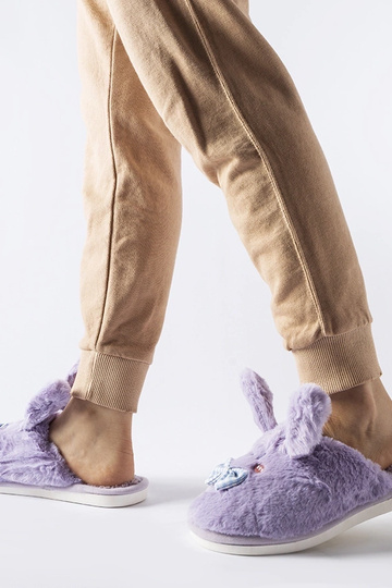 Pantufa roxa com orelhinhas e laço Bruna 2