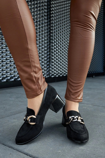 Sapatos pretos de camurça sintética com salto bloco Brenta 2
