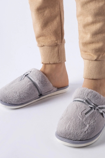 Pantufas quentes cinza com laço Antonina