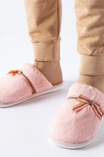 Pantufas quentes rosa com laço Antonina