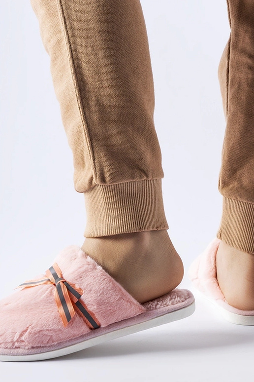 Pantufas quentes rosa com laço Antonina
