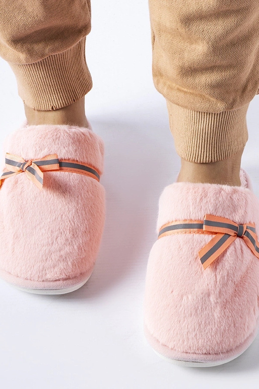 Pantufas quentes rosa com laço Antonina