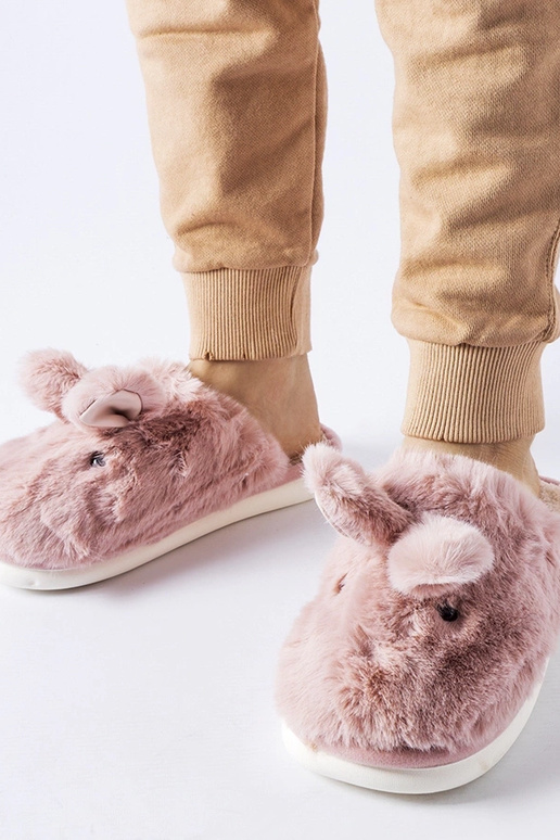 Pantufas quentes rosa com orelhas...