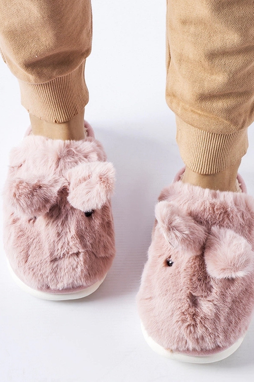 Pantufas quentes rosa com orelhas...