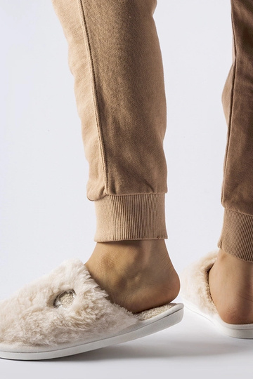 Pantufas quentes bege com...
