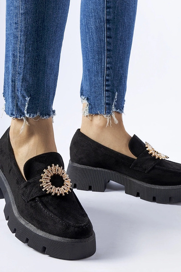 Mocassins pretos decorados com fivela Stanislas