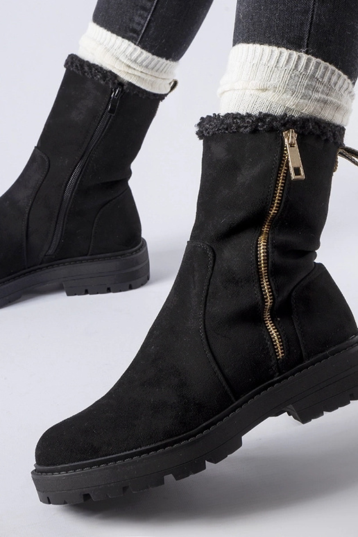 Botins aquecidos pretos com fecho...