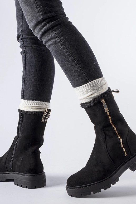 Botins aquecidos pretos com fecho...