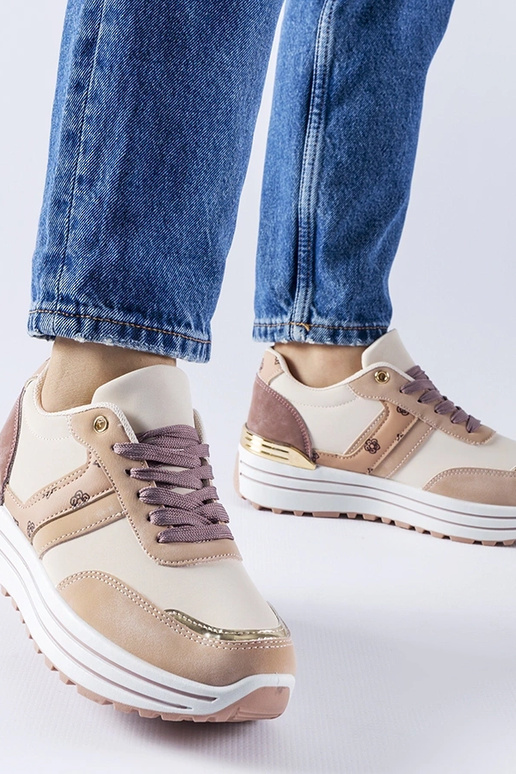 Sapatos de plataforma rosa-bege...