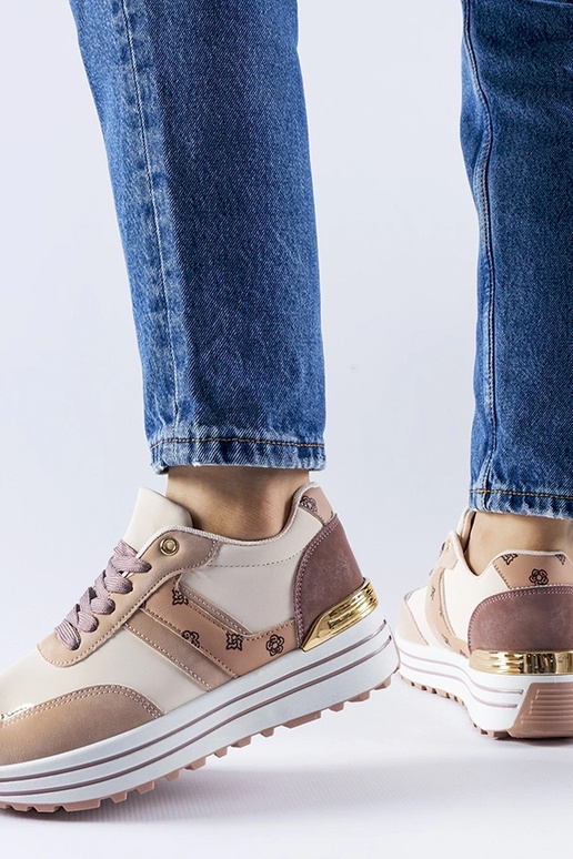 Sapatos de plataforma rosa-bege...