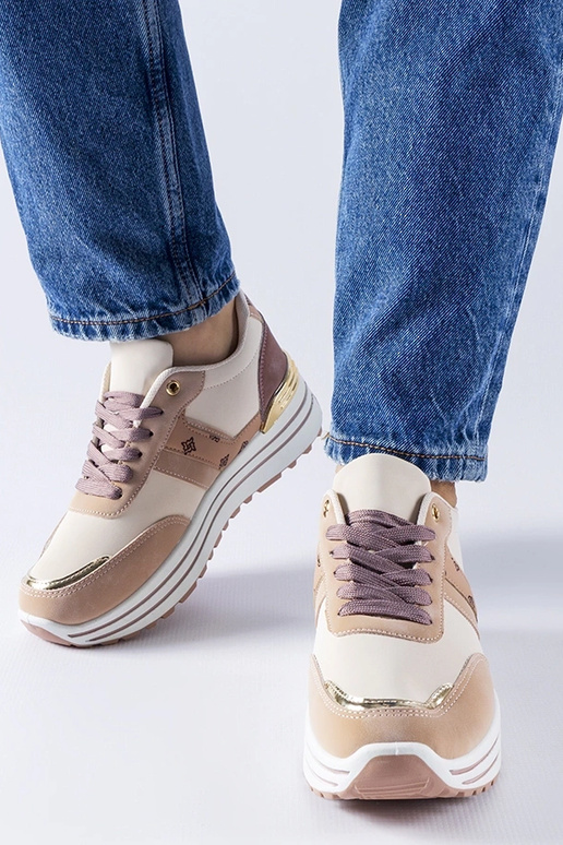 Sapatos de plataforma rosa-bege...