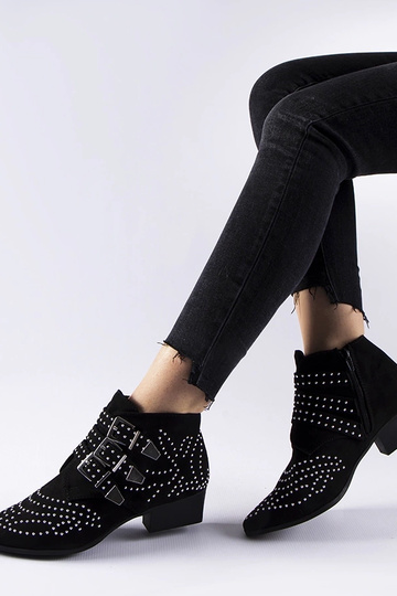 Botins decorativos pretos com salto baixo Forever