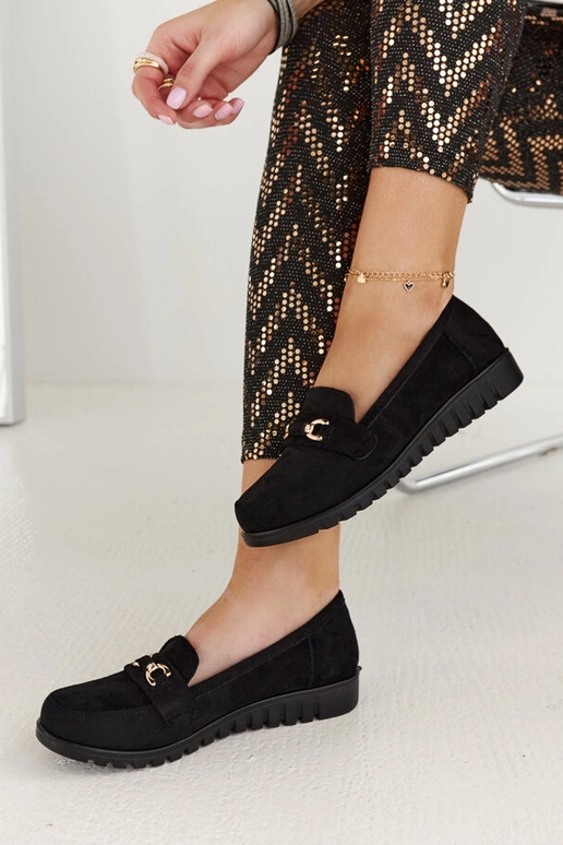 Mocassins femininos de camurça preta...