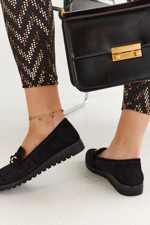 Mocassins femininos de camurça preta...