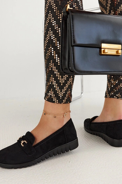 Mocassins femininos de camurça preta...