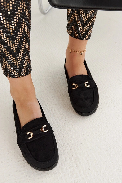 Mocassins femininos de camurça preta...