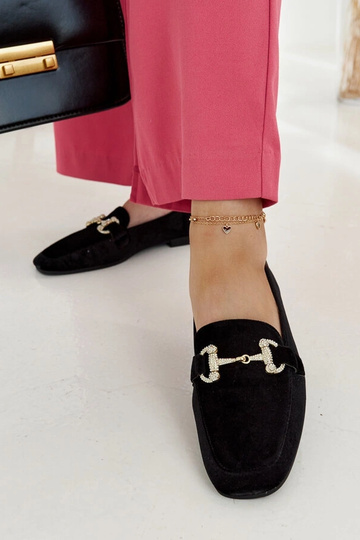 Mocassins de veludo preto com zircões Fabrizia