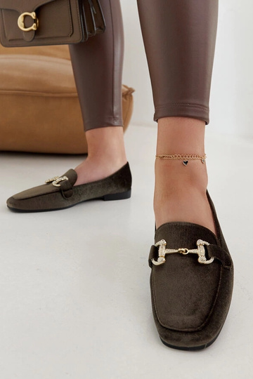 Mocassins verdes de veludo com zircônias Fabrizia