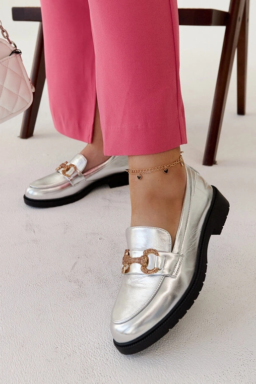 Mocassins prateados com zircônias Aleyna