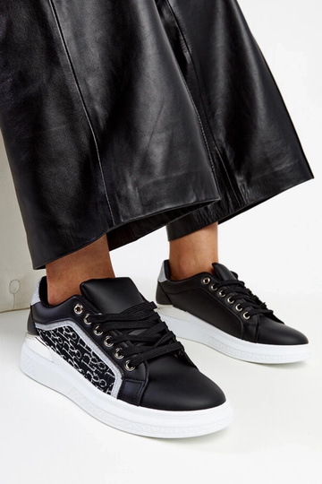 Tênis plataforma preto com glitter Fekete