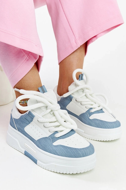 Sneakers na plataforma branco-azul...