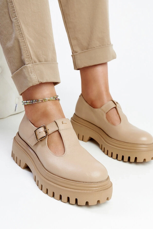 Sapatos de couro bege escuro Karino