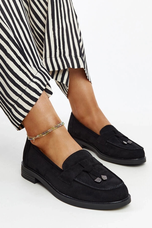 Mocassins de camurça preta da Vinceza