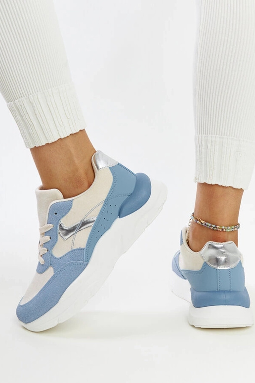 Tênis bege e azul com plataforma Nereida