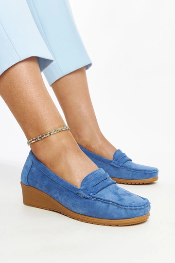Mocassim Sakena Blue Suede Wedge