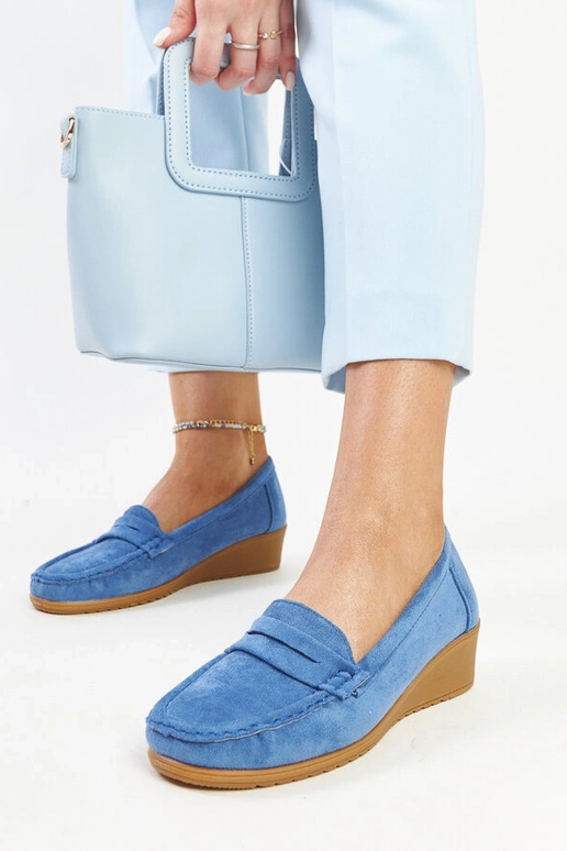 Mocassim Sakena Blue Suede Wedge