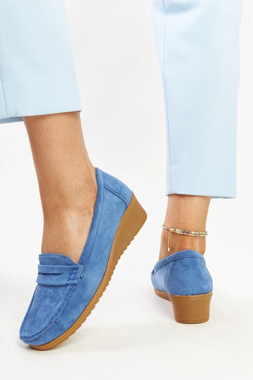 Mocassim Sakena Blue Suede Wedge