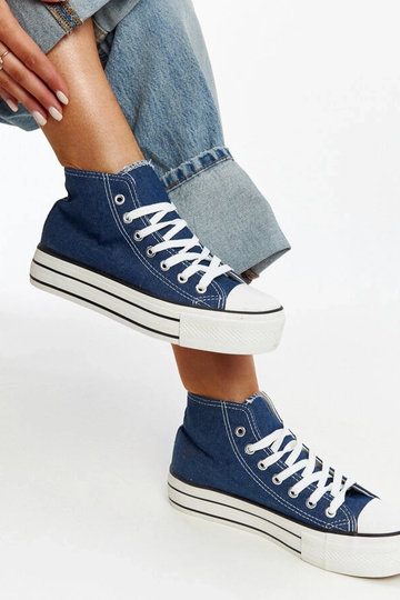 Tênis cano alto jeans com solado grosso Bagy