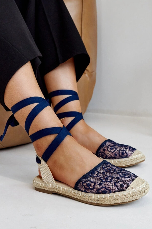 Teha Navy Lace Alpargatas de bico aberto
