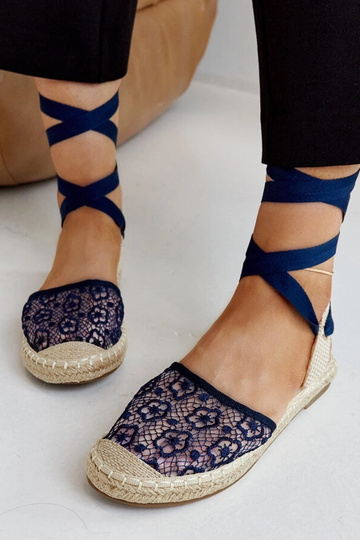 Teha Navy Lace Alpargatas de bico aberto 2