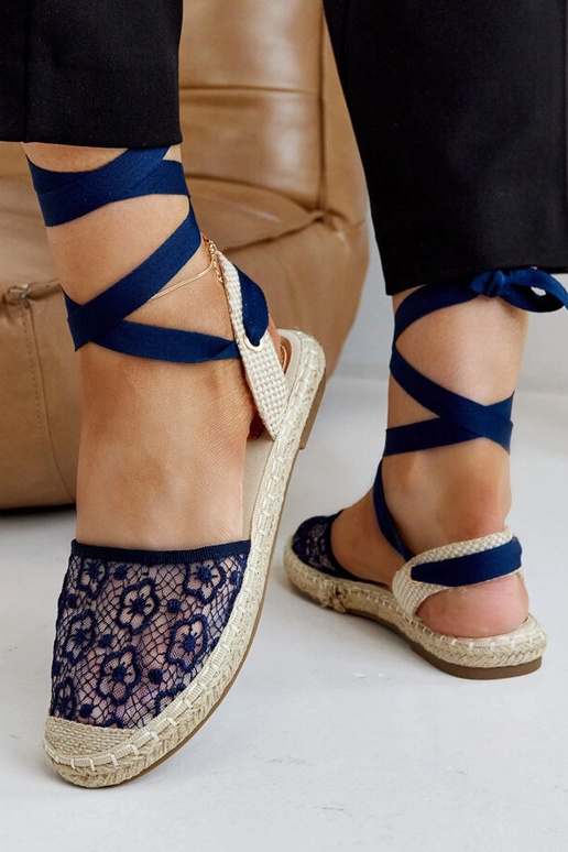 Teha Navy Lace Alpargatas de bico aberto
