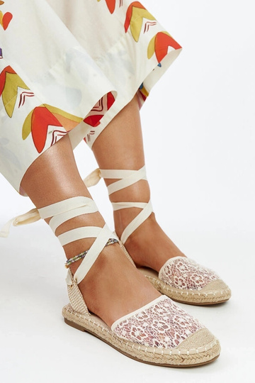 Teha Bege Lace Aberta Toe Alpercatas